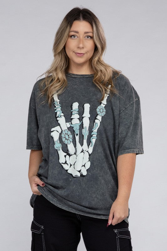 HI Curvy Plus Size Women Skeleton Rock Hand Sign Graphic Top