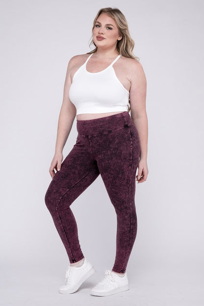 Hi Curvy Plus Size Women Mineral Washed Wide Waistband Yoga Leggings