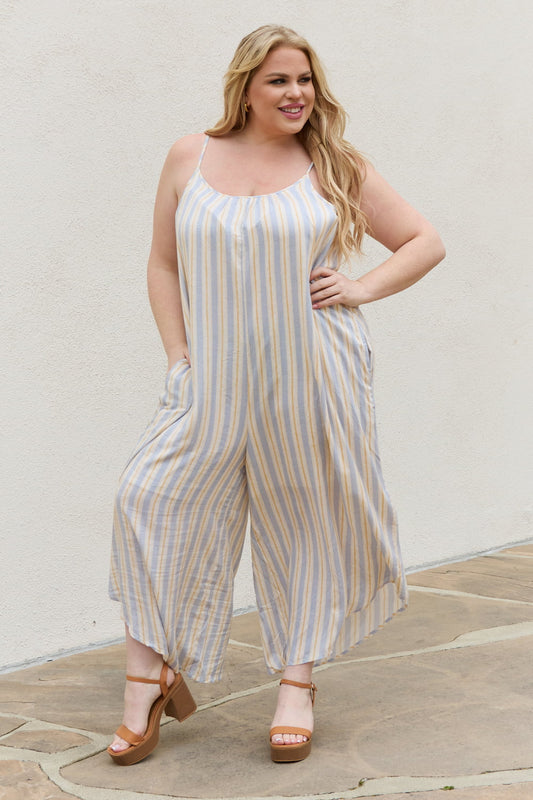 Full Size Multi Colored Striped Jumpsuit with Pockets