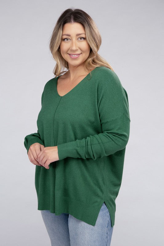 Hi Curvy Plus Size Women Garment Dyed Front Seam Sweater