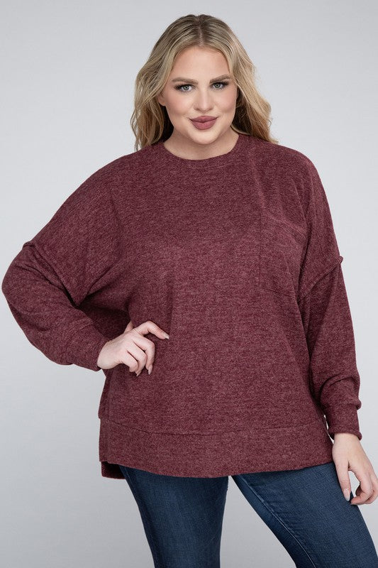 Hi Curvy Women Plus Size Women Brushed Mélange Drop Shoulder Sweater