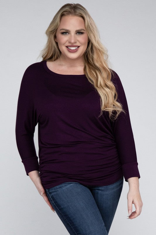 Hi Curvy Plus Size Women Luxe Rayon Boat Neck 3/4 Sleeve Top