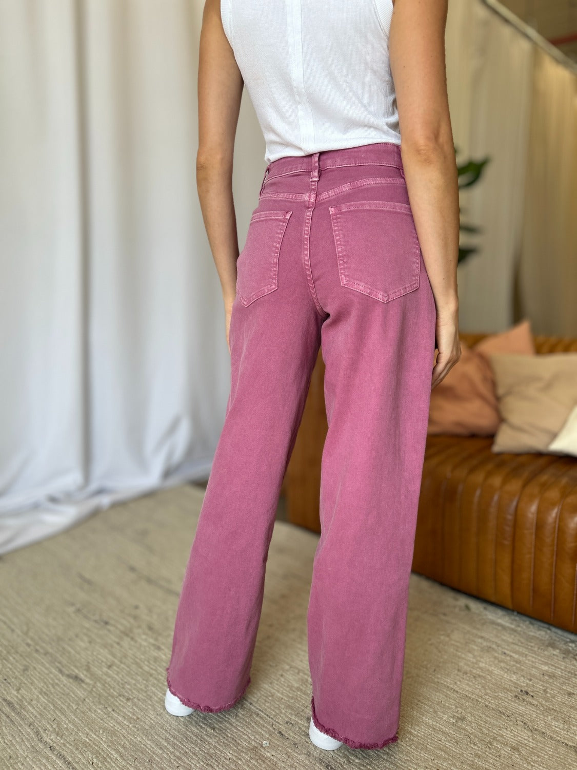 Full Size High Rise Garment Dye Wide Leg  Jeans