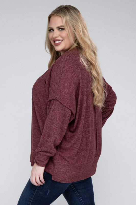 Hi Curvy Women Plus Size Women Brushed Mélange Drop Shoulder Sweater