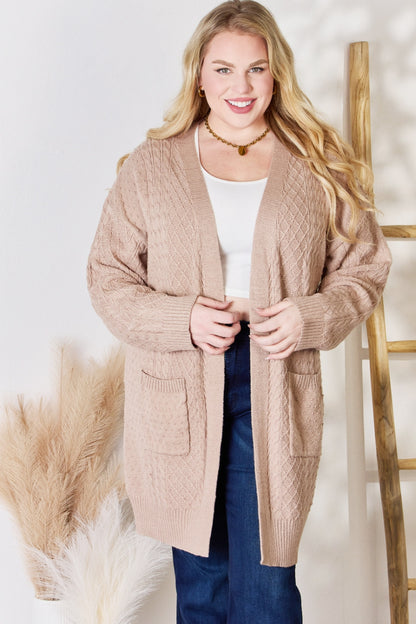 Full Size Cable-Knit Pocketed Cardigan