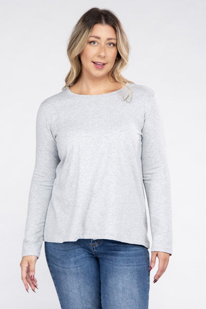 Plus Size Cotton Crew Neck Long Sleeve T-Shirt