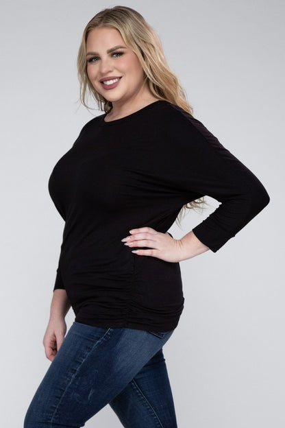 Hi Curvy Plus Size Women Luxe Rayon Boat Neck 3/4 Sleeve Top