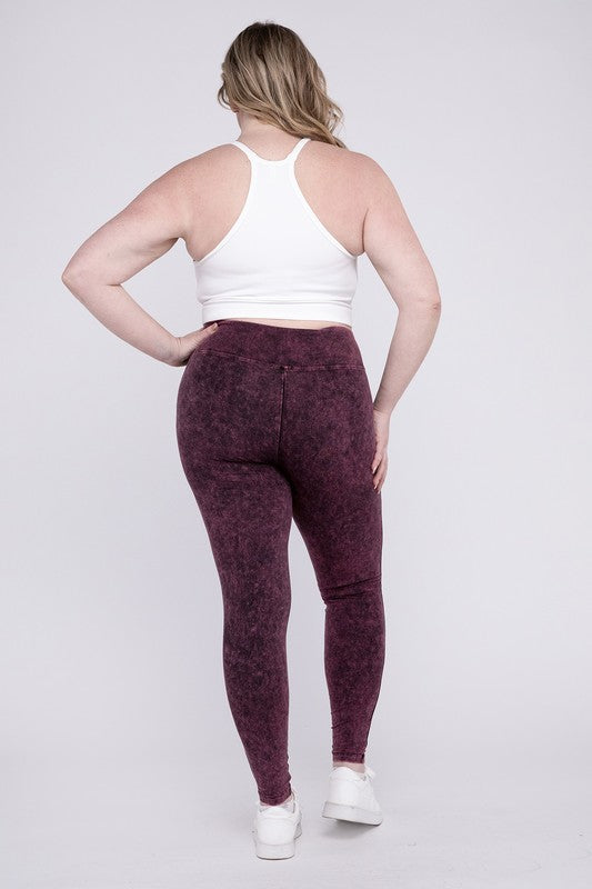 Hi Curvy Plus Size Women Mineral Washed Wide Waistband Yoga Leggings