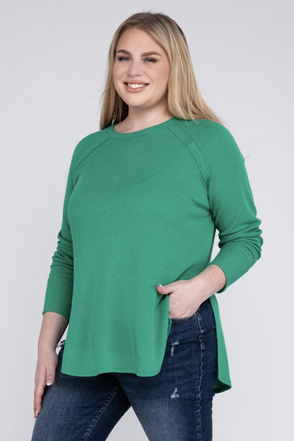 Plus Size Melange Baby Waffle Long Sleeve Top