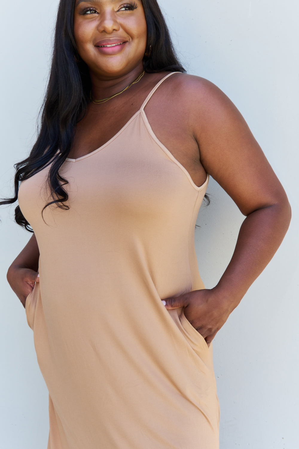 Plus Size Cami Side Slit Maxi Dress in Camel