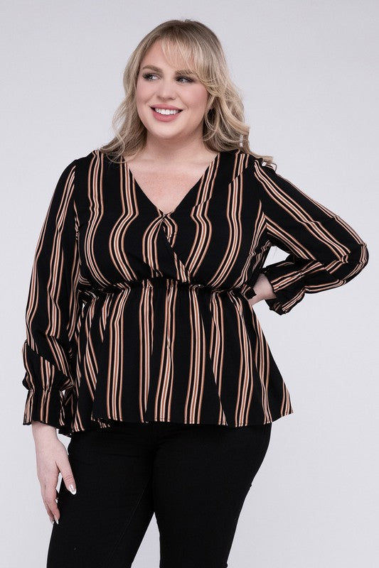 HI Curvy Plus Size Women Striped Top With Ruffled Hem