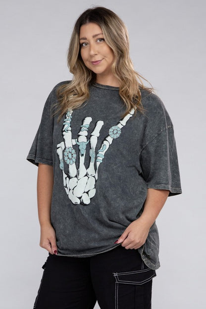 HI Curvy Plus Size Women Skeleton Rock Hand Sign Graphic Top