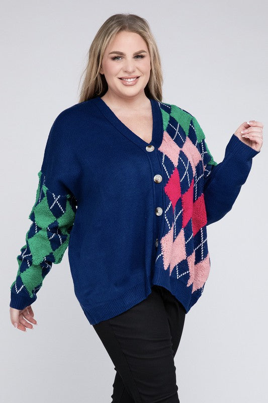 Hi Curvy Plus Size Women V Neck Button Front Cardigan