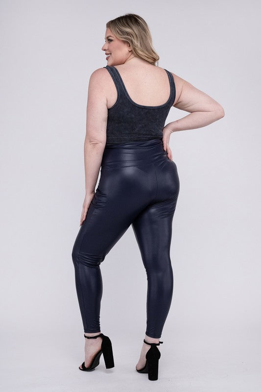 HI Curvy Plus Size Women  High Rise Faux Leather Leggings