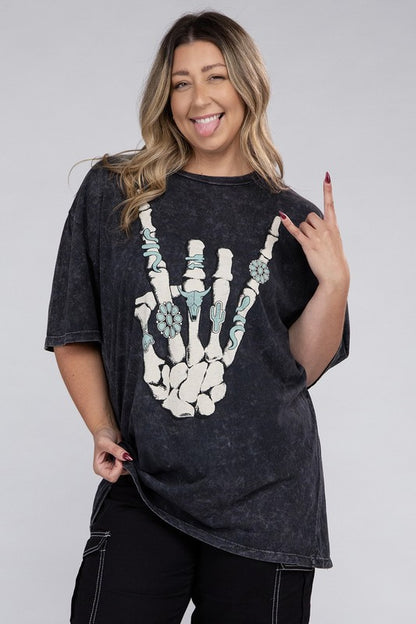 HI Curvy Plus Size Women Skeleton Rock Hand Sign Graphic Top