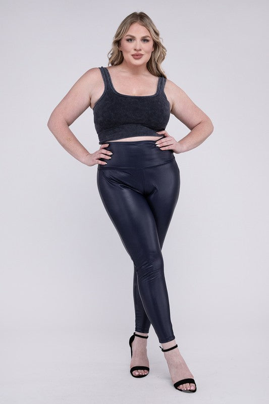 HI Curvy Plus Size Women  High Rise Faux Leather Leggings