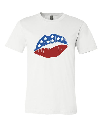 Plus Size Crew Neck Patriotic Lips Print T-Shirt