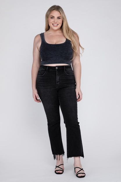 HI Curvy Plus Size Women High Rise Crop Flare Jeans