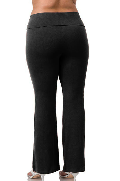 Hi Curvy Plus Size Women Premium Cotton Fold Over Yoga Flare Pants