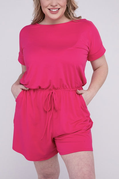 Plus Size Brushed DTY Romper with Pockets