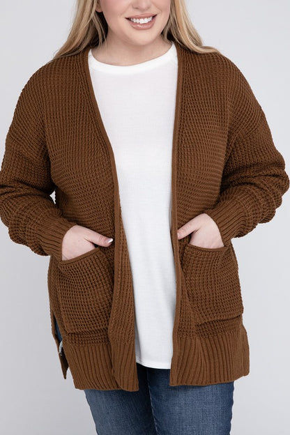 Hi Curvy Plus Size Women Low Gauge Waffle Open Cardigan Sweater