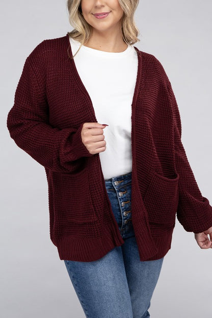 HI Curvy Plus Size Women Low Gauge Waffle Open Cardigan Sweater