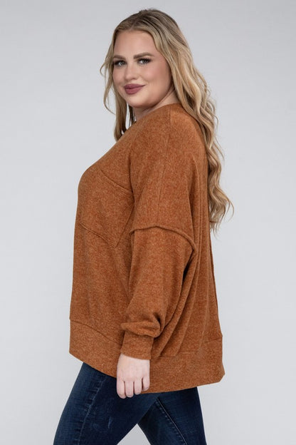 Hi Curvy Women Plus Size Women Brushed Mélange Drop Shoulder Sweater