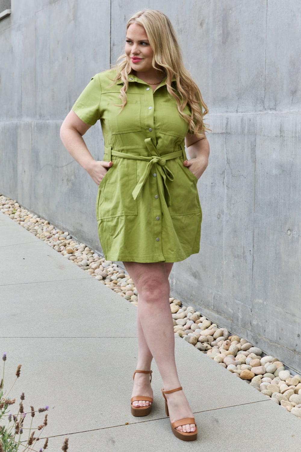 Full Size Collared neck Button Down A-Line Dress