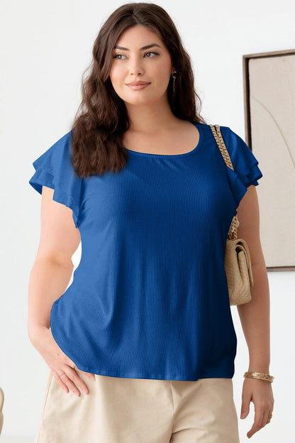 Plus Size Short Fluttery Sleeve Round Neck Top