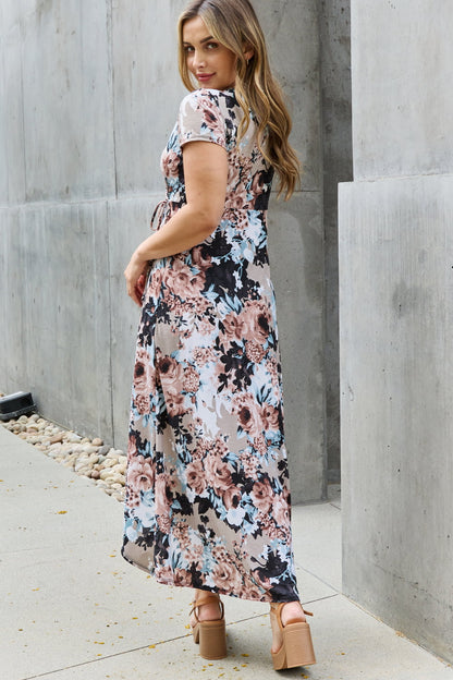 Full Size Short Sleeves Floral Maxi Wrap Dress