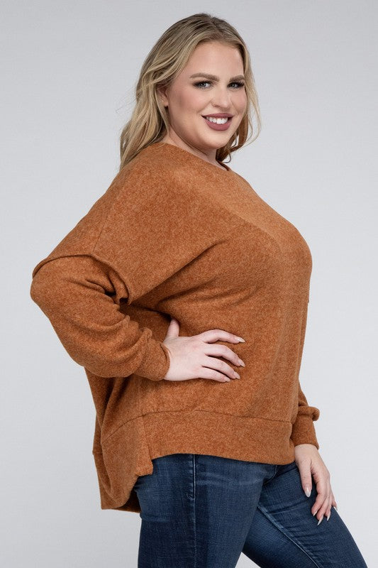 Hi Curvy Women Plus Size Women Brushed Mélange Drop Shoulder Sweater