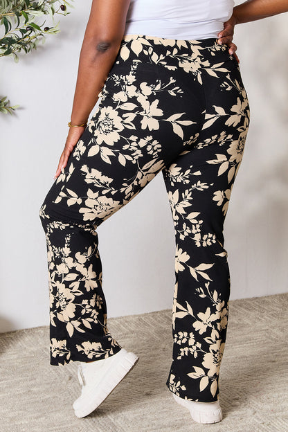 Full Size High Waist Floral Flare Pants