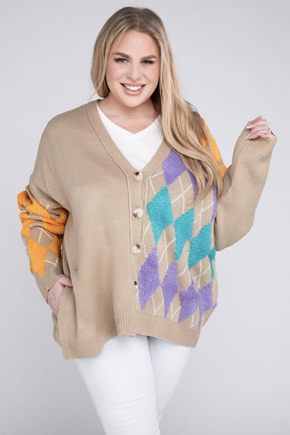 Hi Curvy Plus Size Women V Neck Button Front Cardigan