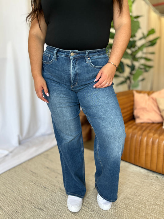 Full Size High Rise Tummy Control Wide Leg Jeans