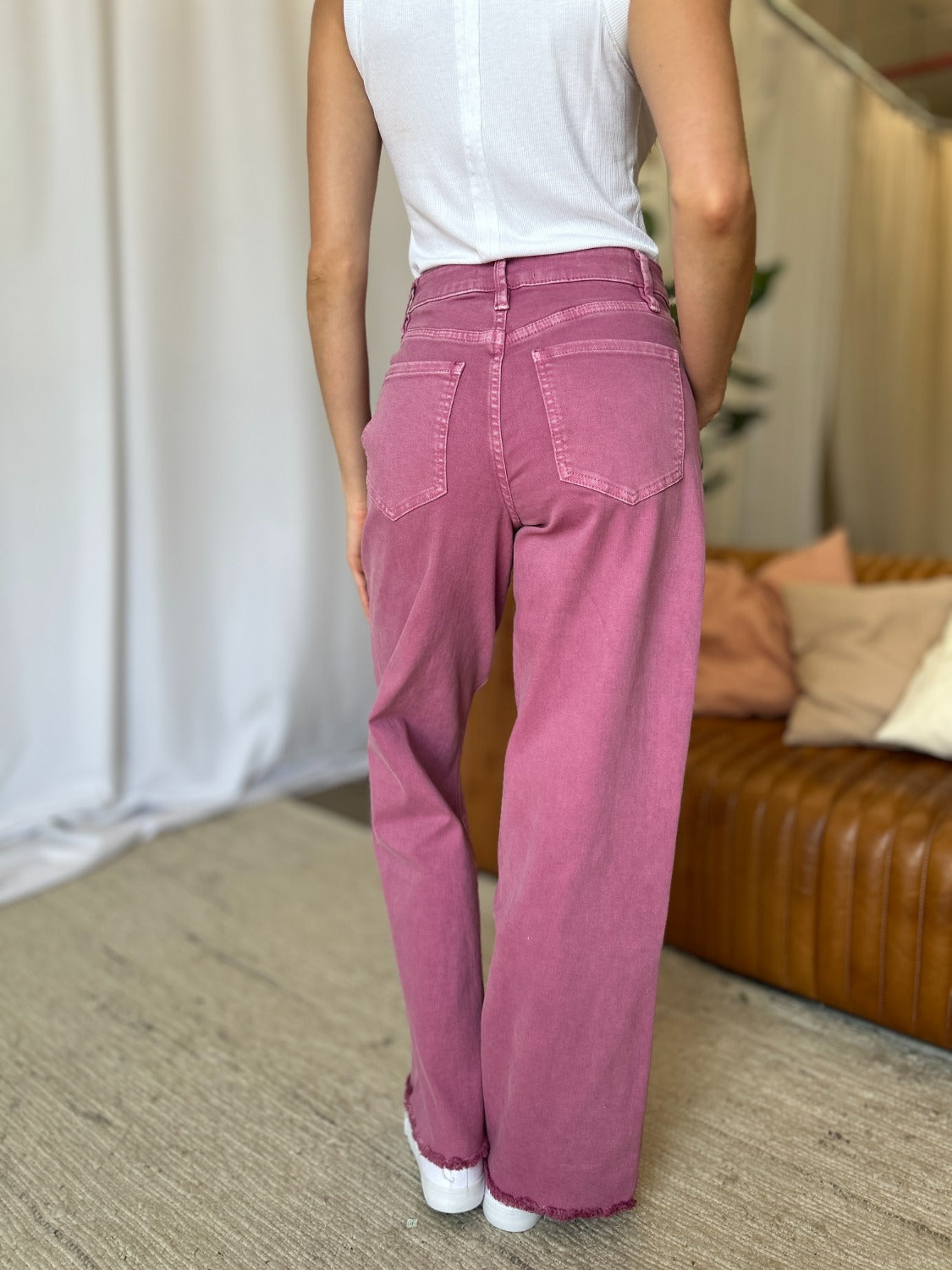 Full Size High Rise Garment Dye Wide Leg  Jeans