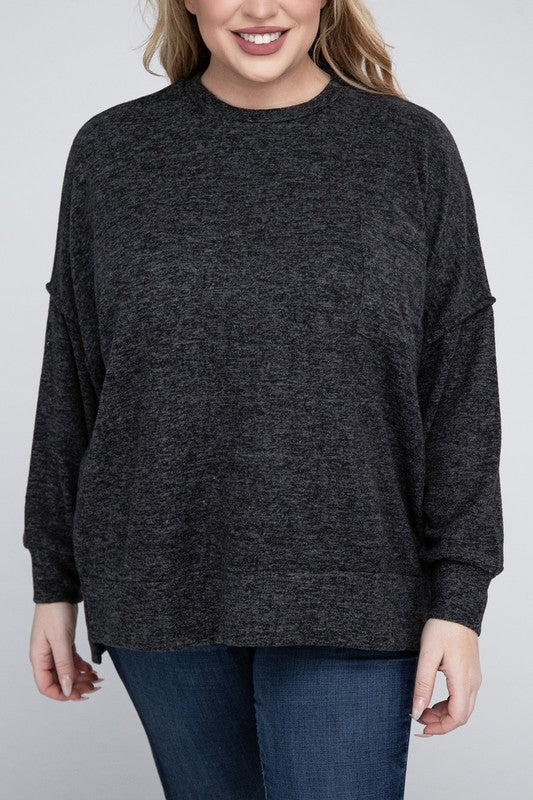 Hi Curvy Women Plus Size Women Brushed Mélange Drop Shoulder Sweater