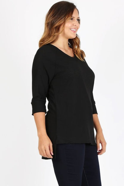 HI Curvy Plus Size Women Knit V-Neck Hi-Low Top