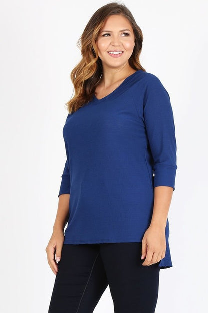 HI Curvy Plus Size Women Knit V-Neck Hi-Low Top