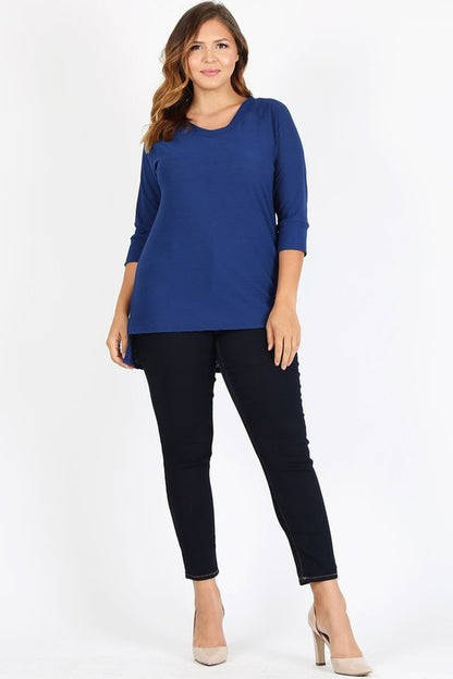 HI Curvy Plus Size Women Knit V-Neck Hi-Low Top