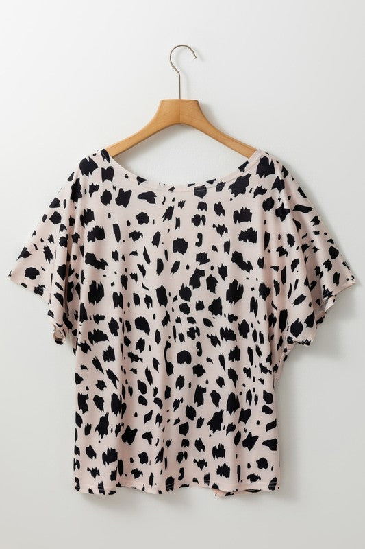 Women Leopard Print Twist Open Back Plus Size Top