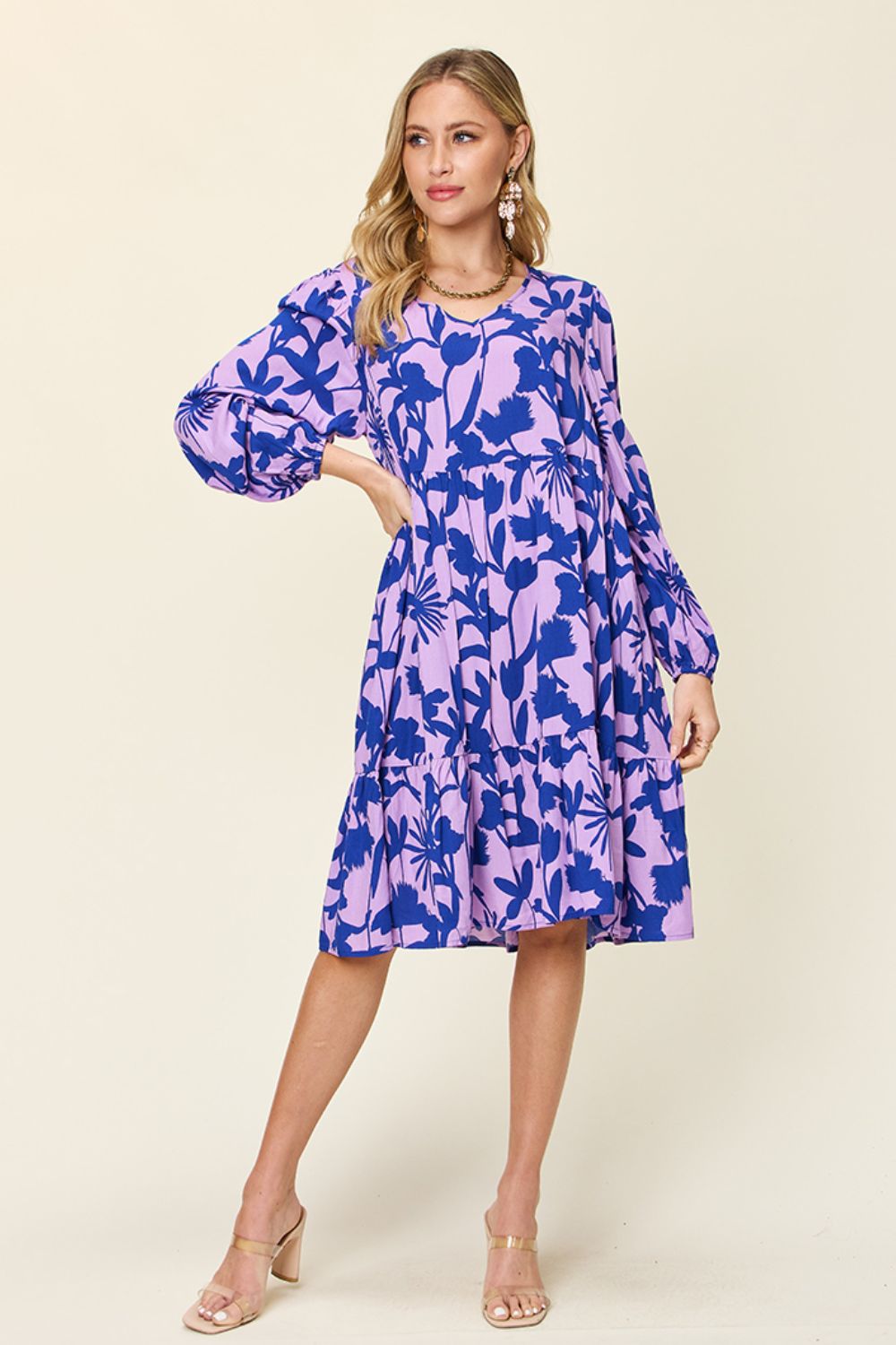 Full Size Printed Ruffle Hem Dress with Pocket