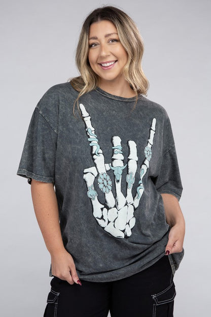 HI Curvy Plus Size Women Skeleton Rock Hand Sign Graphic Top