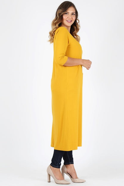 HI Curvy Plus Size Women Slit front  Maxi 3/4 sleeves Shirts