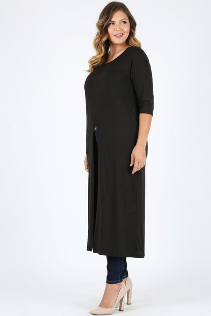 HI Curvy Plus Size Women Slit front  Maxi 3/4 sleeves Shirts