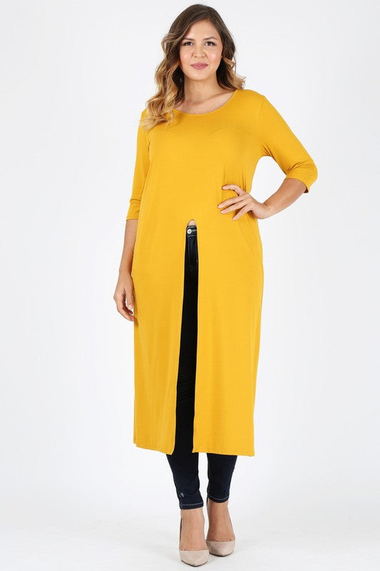 HI Curvy Plus Size Women Slit front  Maxi 3/4 sleeves Shirts