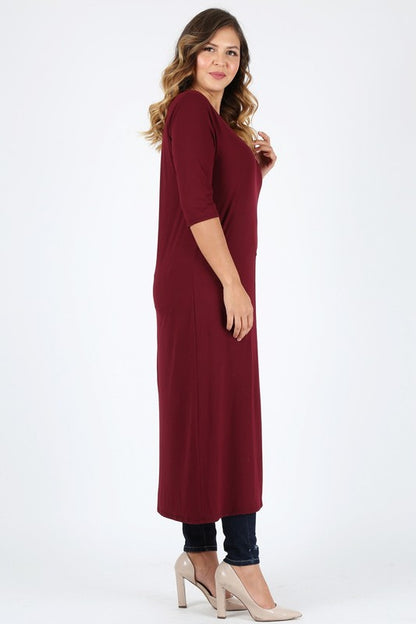 HI Curvy Plus Size Women Slit front  Maxi 3/4 sleeves Shirts