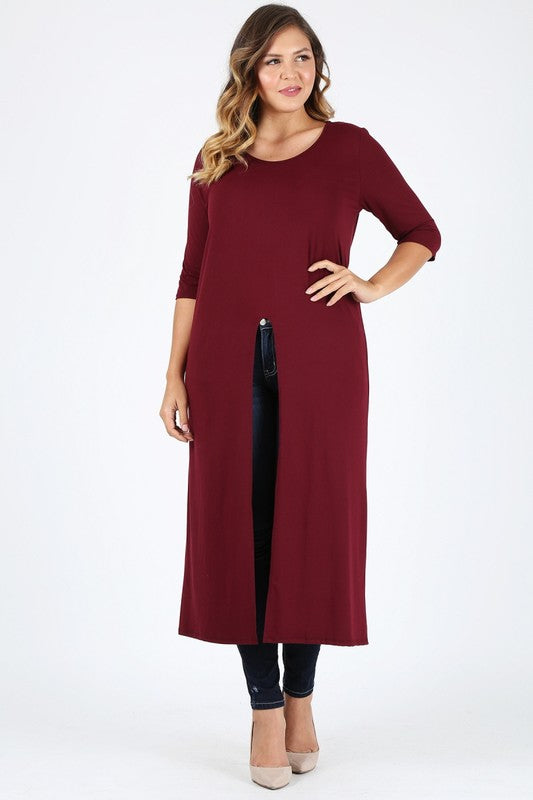 HI Curvy Plus Size Women Slit front  Maxi 3/4 sleeves Shirts