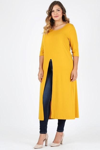 HI Curvy Plus Size Women Slit front  Maxi 3/4 sleeves Shirts