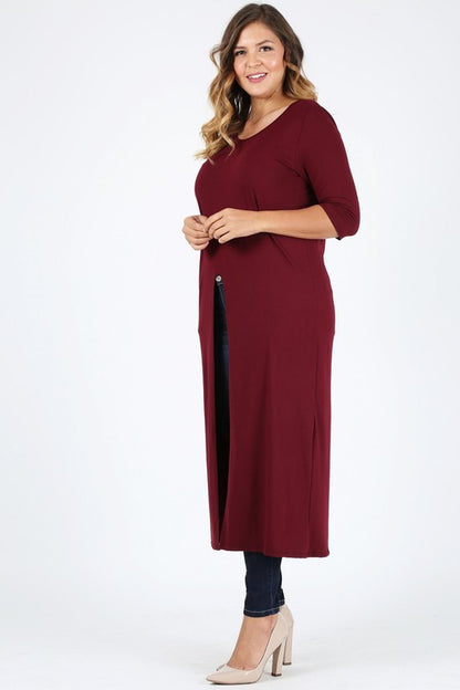 HI Curvy Plus Size Women Slit front  Maxi 3/4 sleeves Shirts