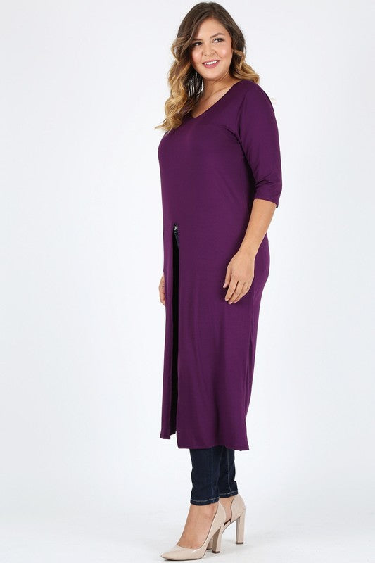 HI Curvy Plus Size Women Slit front  Maxi 3/4 sleeves Shirts